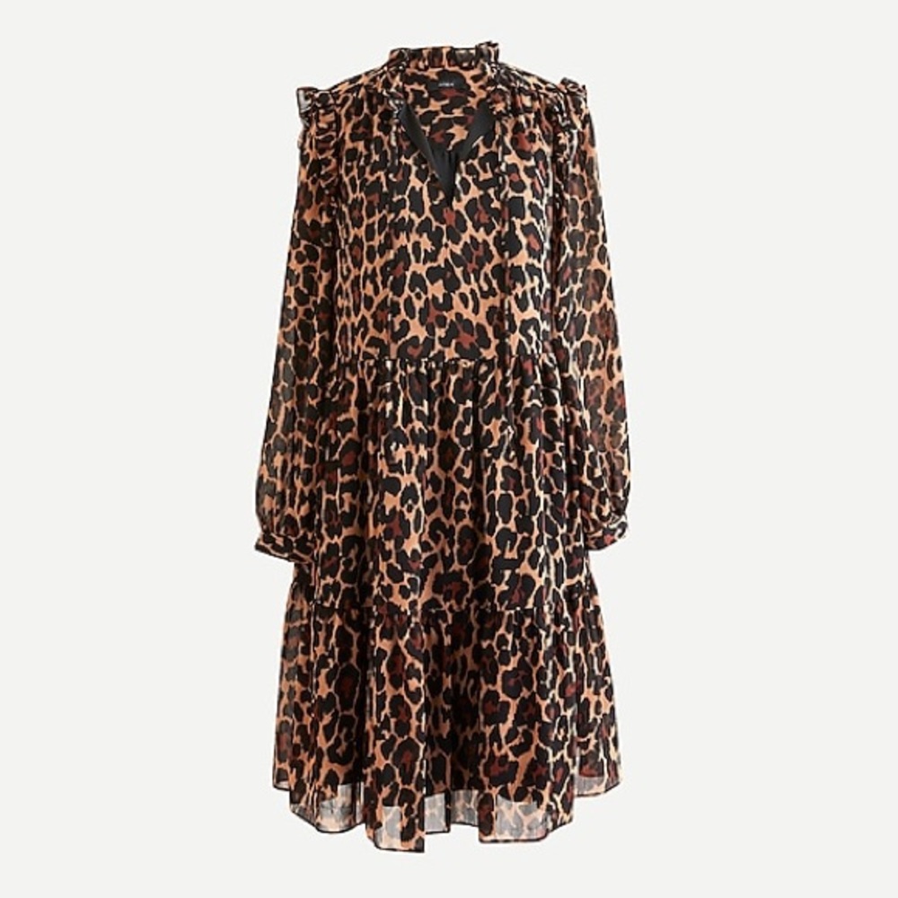 JCrew Tie Neck Animal Print Dress Medium Like New
